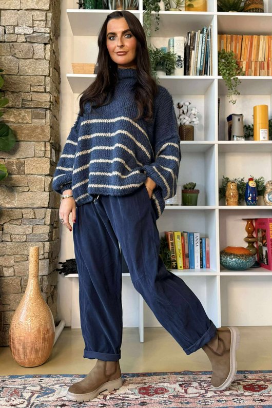 Big Softie Stripe Funnel Grunge Knit Denim 